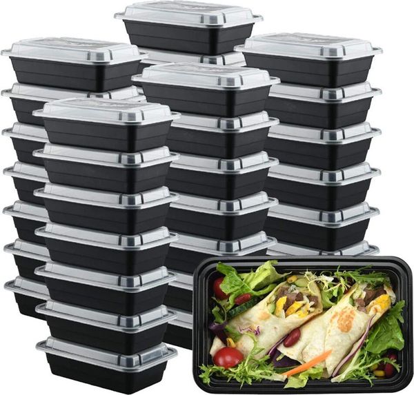 Caixa de almoço descartável mais barato Microondas Eco-amigável Alimento Recipientes 3 Compartimento Descartável Almoço Bento Caixa De Refeição Preta Prep 1000ml