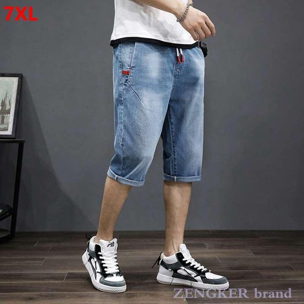 

men's jeans summer thin 7-point pants black calf-lenth denim shorts men plus size fat guy jean brand 7xl 6xl, Blue
