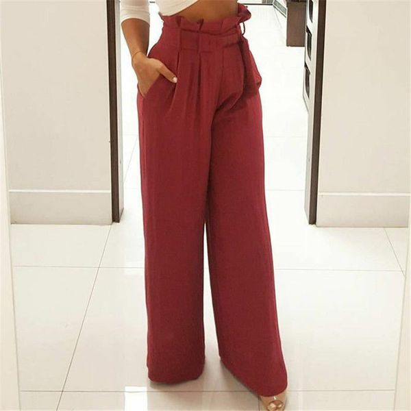 

women's pants & capris fashion women casual high waist ruffles ol lady trousers denim look wide leg long, Black;white