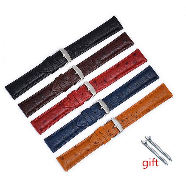 

watch bands wholesale 10pcs/lot 18mm 20mm 22mm genuine cow leather ostrich grain band straps wrist part -20211015, Black;brown