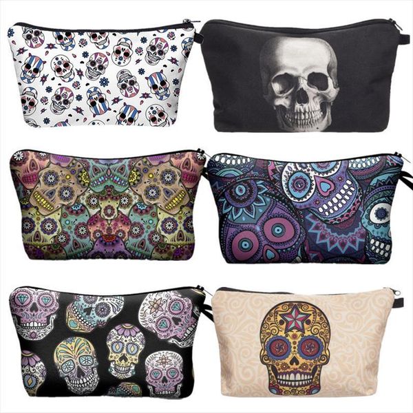 

multicolor 3d printed cosmetic cool bags makeup case skull travel make up zipper organizer storage pouch toiletry wash bath