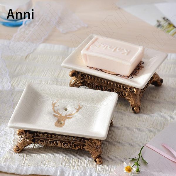 

soap dishes european vintage ceramic base creativity double layer drain holder with resin bathroom decoration accessories