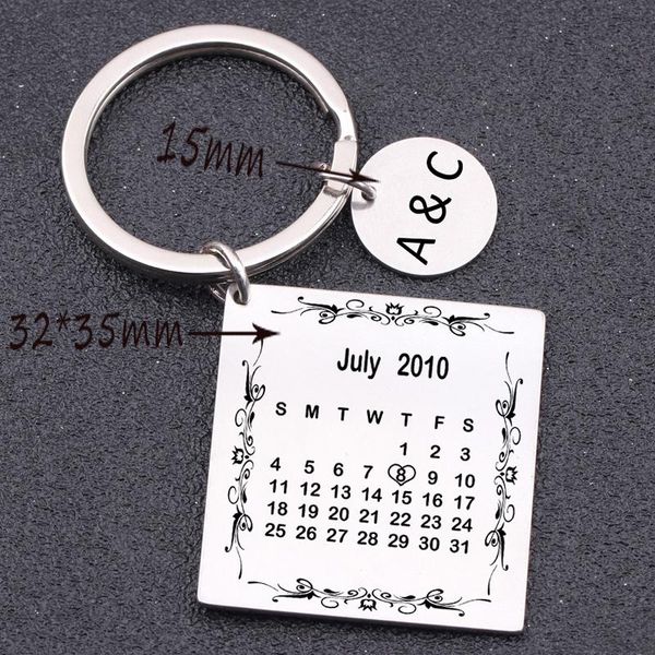 

keychains keychain personalized customed engraved name and special date gift for couple lovers' wedding anniversary key ring holder, Silver