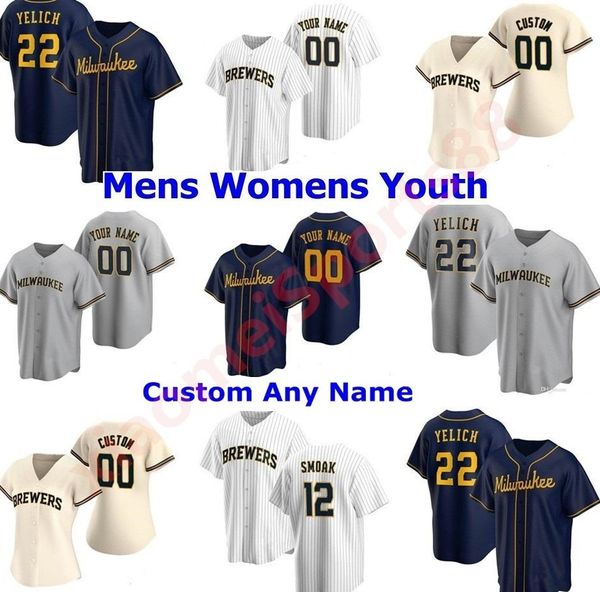 

2021 milwauk men women kids youth 22 christian yelich robin yount baseball jerseys brandon woodruff justin smoak eric keston brewers jersey, Blue;black