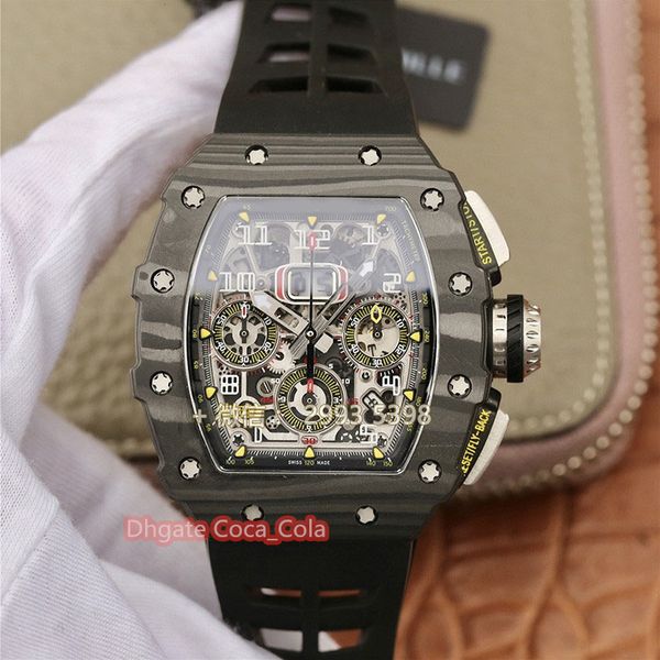 

watches classic 50mm x 44mm ntpt carbon fiber skeleton waterproof rubber transparent mechanical automatic mens watch men's wristwatches, Slivery;brown