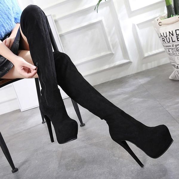 

boots fashion platform over the knee women super high heels shoes woman party, Black