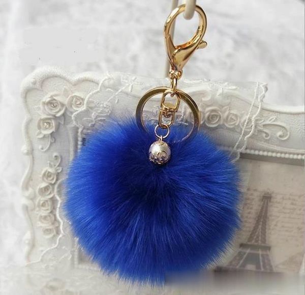 

cute genuine leather rabbit fur ball plush key chain for car key ring bag pendant car keychain, Slivery;golden
