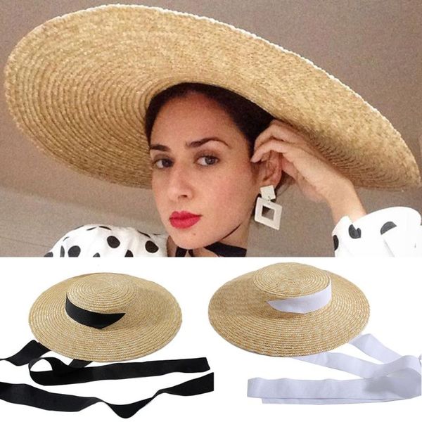 

wide brim hats womens summer large flat straw sun hat vintage long ribbon chin strap travel sunscreen floppy beach cap, Blue;gray