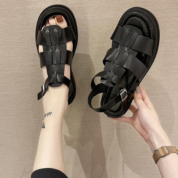 

sandals 2021 summer outdoor beach chunky women leather sport platform fashion women's, Black