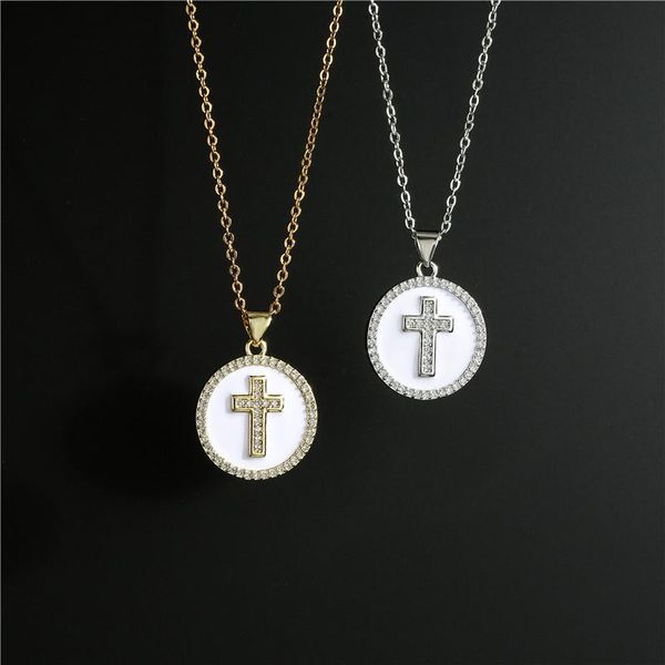 

pendant necklaces fashion oil dropping craft jewelry classic design gold/silver color cross necklace for women men wholesale