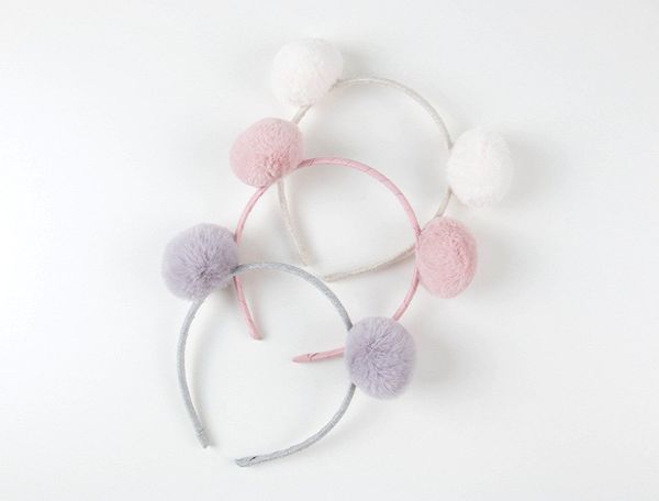 

15pcs fashion cute fur pompom hairbands animal ears hard headbands princess headwear boutique hair accessories for girls, Slivery;white