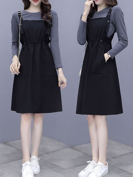 

spring 2021 new women's long sleeve suit dress, two pieces of western style strap dress, White