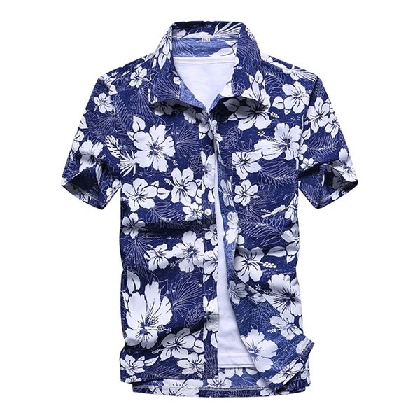 Moda Mens Camisa havaiana Masculino Casual Colorido Impresso Praia Aloha Camisas Manga Curta Plus Size 5XL Camisa Hawaiana Hombre 220309
