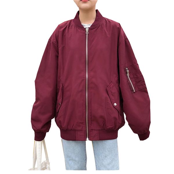 

women bomber jacket boyfriend oversize long sleeve basic coat female zipper spring armygreen black baggy baseball uniform jacket cx200811, Black;brown