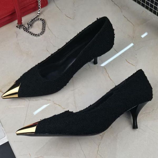 

women dress shoes fashion high heeled boat shoes designer leather stiletto heel heels 6cm 100% cowhide metal button pointed black patent sho