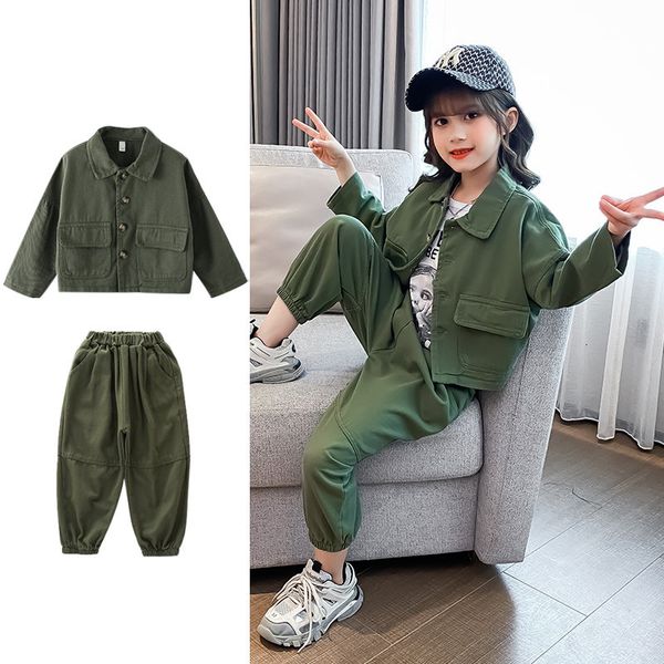 

2021 new teenage outfits denim jackets and pants suit for children spring girls clothes 8-12 years old oane, White