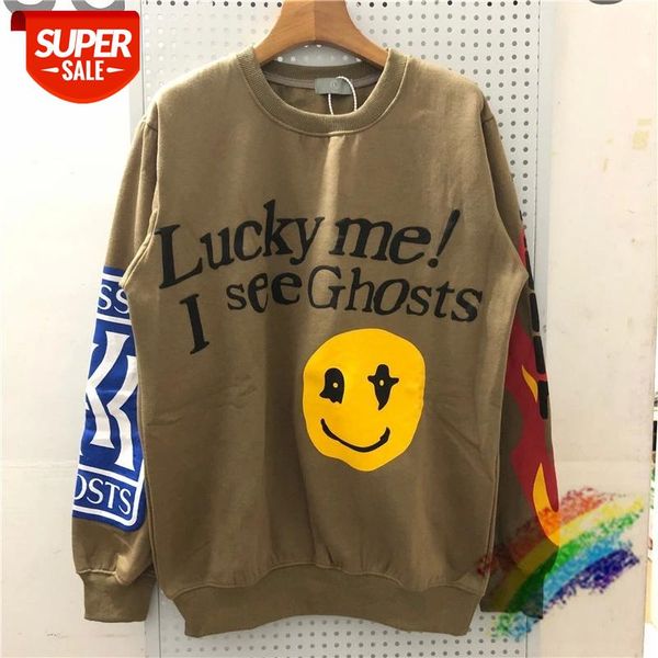 

kanye west crewneck 3d foam lucky me i see ghosts hoodie men women cotton sweatshirts #nd9m, Black
