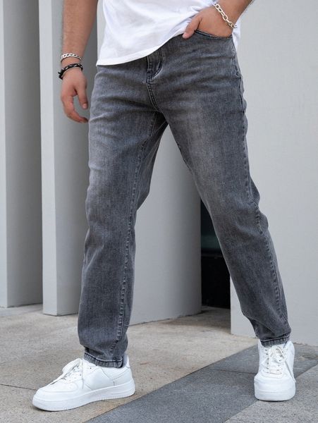 

men slant pockets bleach wash jeans k1im#, Blue