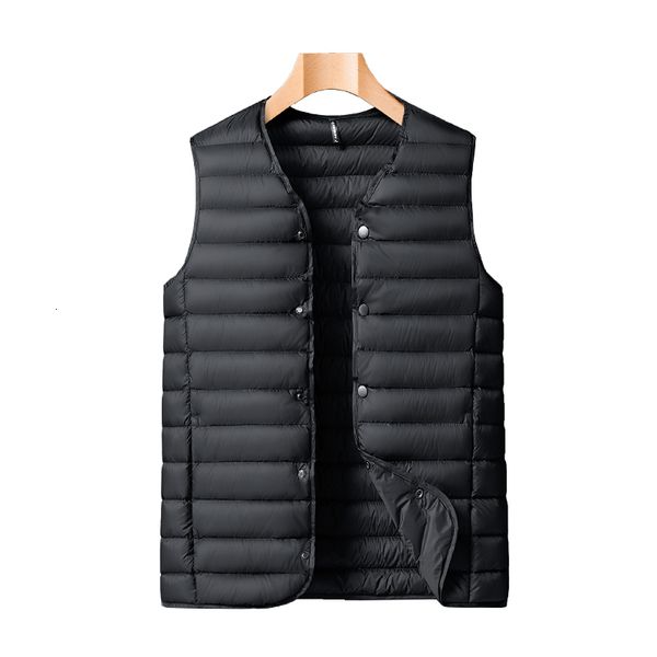 

pure color single-breasted men winter down vest coat large size 6xl 7xl 8xl waistcoat jacket 80% white duck down, fluffy 600, Black