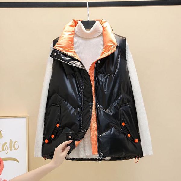 

women's vests 2021 autumn winter down cotton vest girls' versatile student bright fabric warm casual outdoor coat black, Black;white