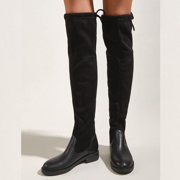 

boots 2021 women shoes over the knee women's stretch cloth slim modern low heel long black big size 42