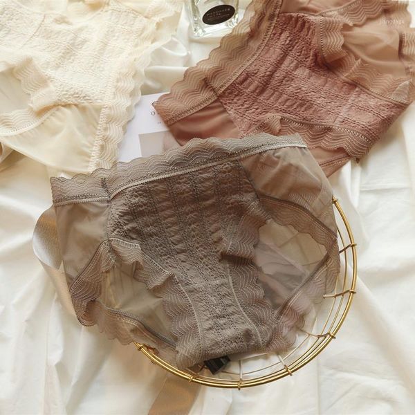 

women's panties female cotton lace mesh breathable girls underwear solid color mid rise briefs plus size, Black;pink