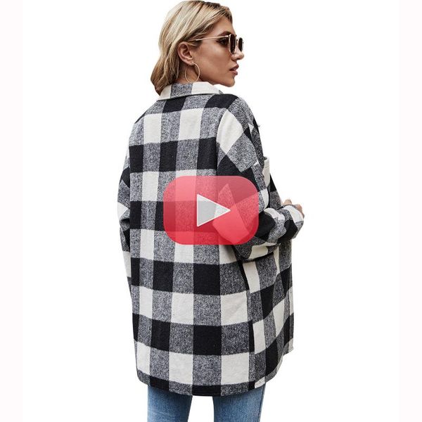 

women's jackets fall/winter fashion lapel plaid loose casual jackets., Black;brown