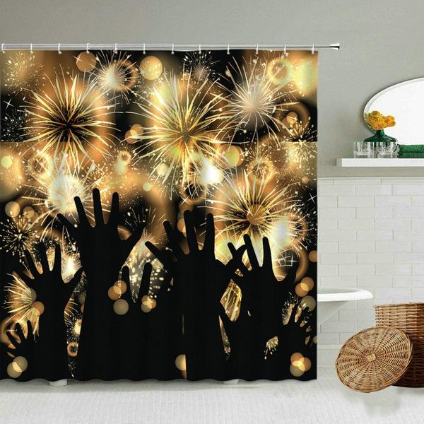 

fireworks blooming hand silhouette shower curtain night city scenery bathroom bathtub blackout 3d waterproof polyester curtains