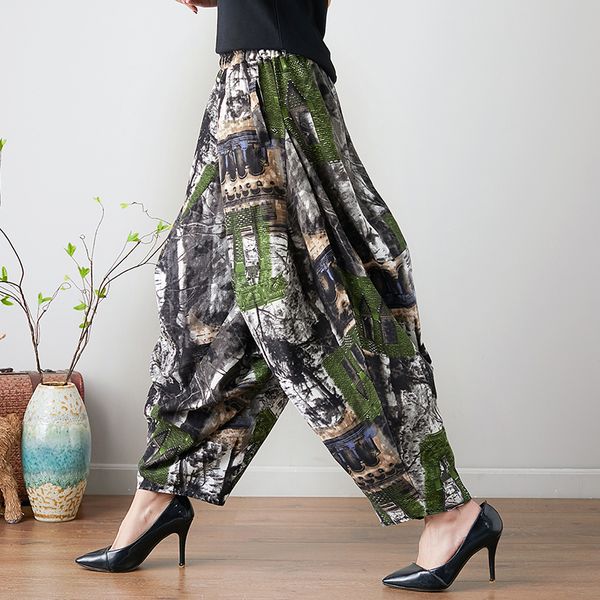 

spring-style big size female and linen cotton leg pants k4kf, Black;white