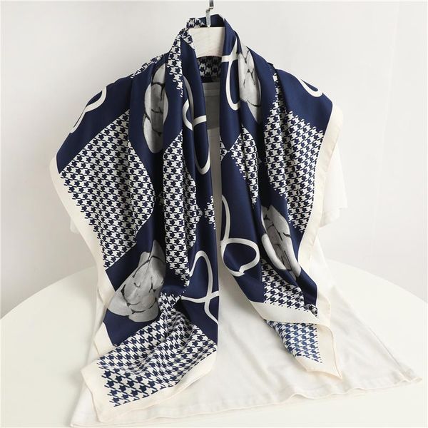 

scarves 90*90cm twill women scarf hijab print solid square neck shawl female headscarvef bandana foulard hair accessories 2021, Blue;gray