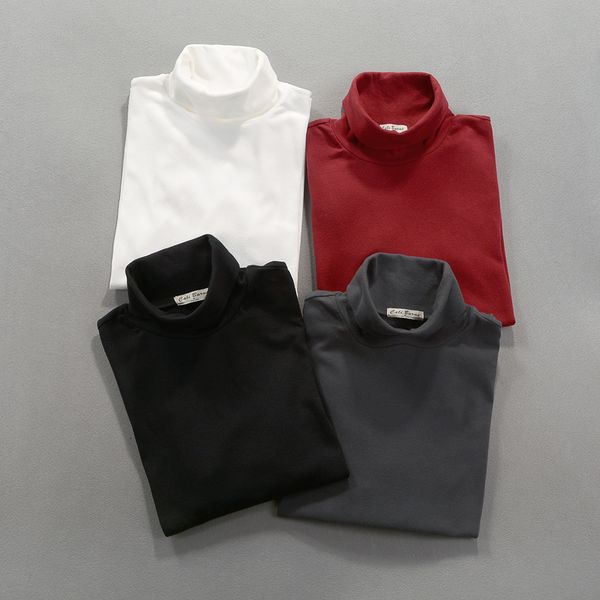 

2021 autumn and winter new casual men's t-shirt long-sleeved high-collar solid color cotton slim mens t shirt brand camiseta camisa edb, White