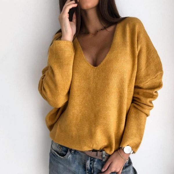 

women's sweaters women autumn 2021 fashion sweater loose solid color v neck long sleeve plush pullover casual elegant female clothes, White;black