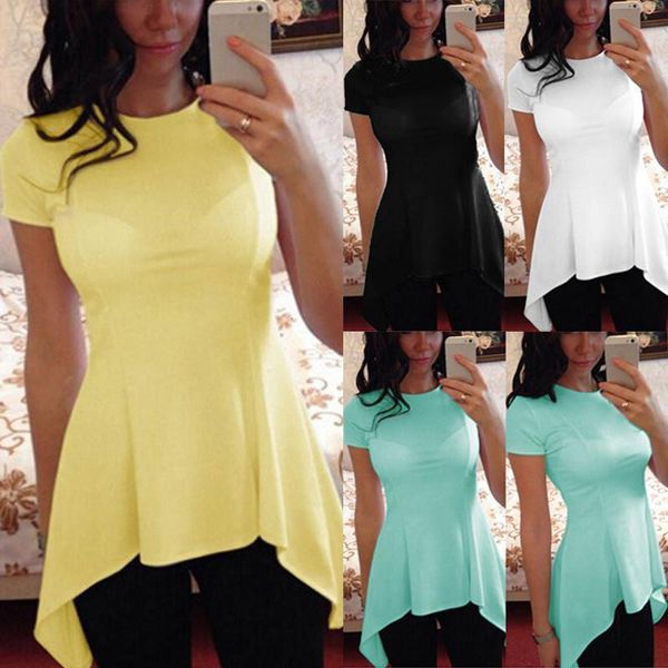 

peplum 2021 summer women blouses short sleeve slim fit solid casual shirts plus size blusas femininas, White