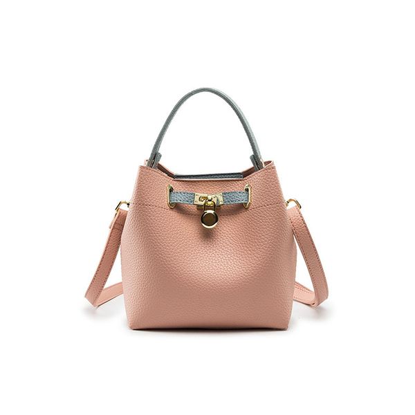 

70% off factory store color contrast soft leather bucket small lock buckle single mother and son bag wide shoulder strap