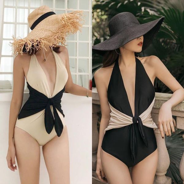 

women's swimwear 2021 summer female swimwear,girls deep v-neck sleeveless swimsuits strappy bathing suit for summer, /l/xl, White;black