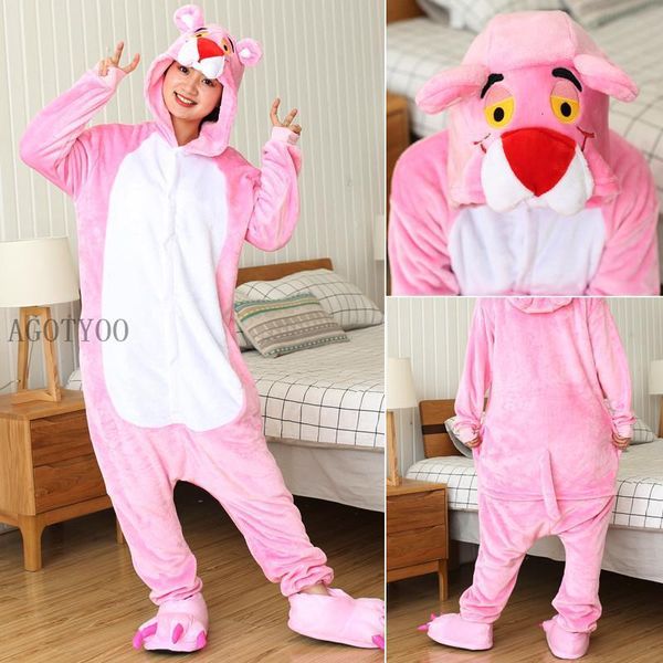

unicorn pajamas sets flannel cute pink panther animal pajamas women winter unicornio pyjamas sleepwear homewear cosplay costume, Black;red