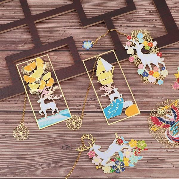 

bookmark 1pc creative hollow metal with red strap stationery students supplies chinese style animal pattern book markers gifts