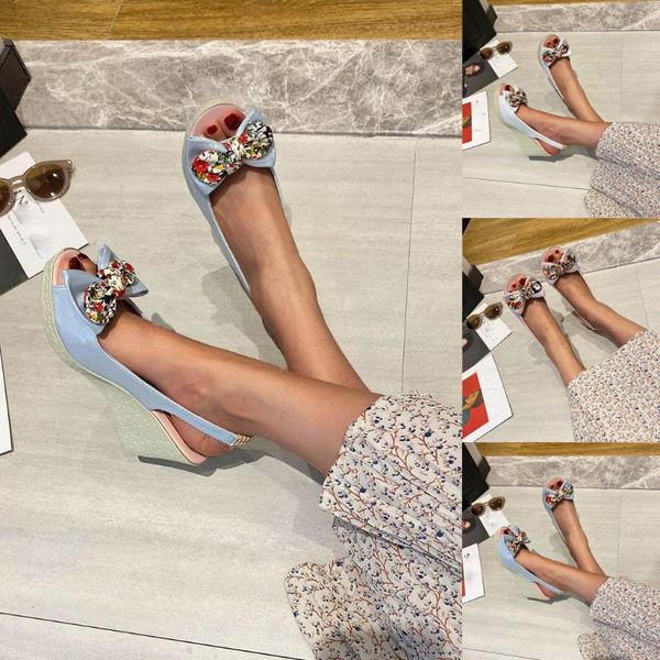 

sandals high heeled women's fashion bow wedge fish mouth for female sequin pointed shoes#3, Black