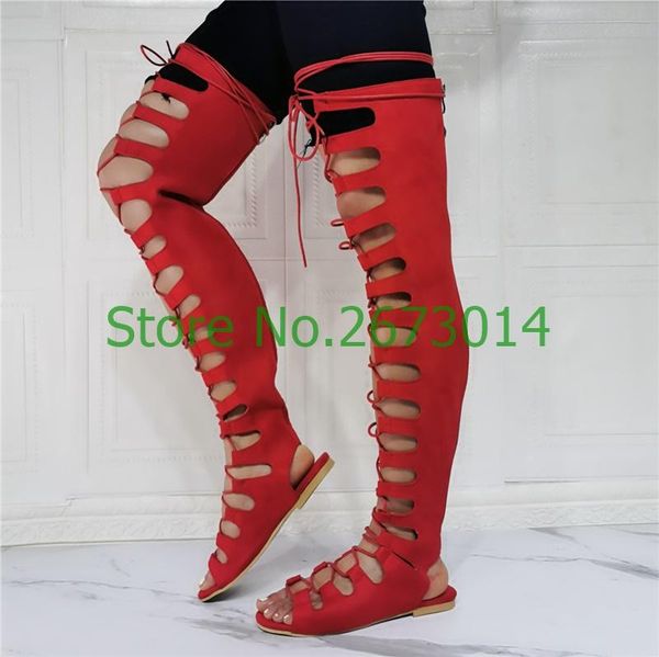 

boots magenta velvet over-the-knee lace up hollow flats woman peep toe slingback, Black