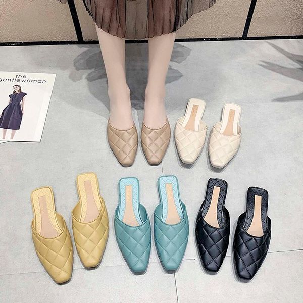 

slippers female shoes soft luxury slides loafers cover toe 2021 comfort designer summer flat basic rome pu fashion fabric, Black