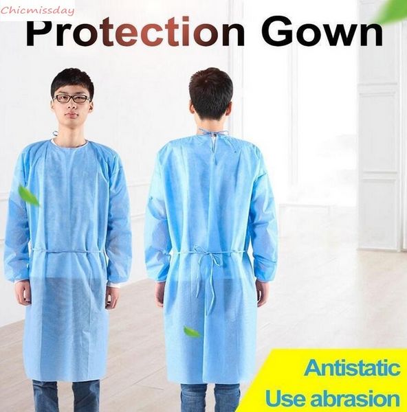 

1pc 12 HOURS SHIP Non-woven Protection Gown 2 Colors Unisex Disposable Protective Clothing Dustproof Gown Kitchen Apron fy4001