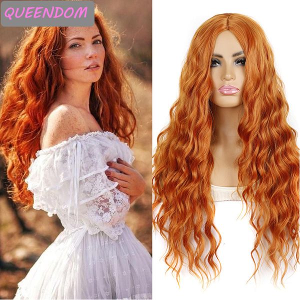 

orange long water wave wig 26 inch natural wave synthetic hair wig heat resistant fiber middle part lolita cosplay wig for women, Black