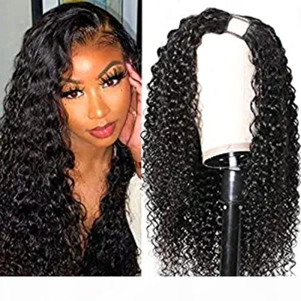 

u part wig human hair curly wigs for black women brazilian half wigs glueless full head u shape clip in wig 150% density, Black;brown