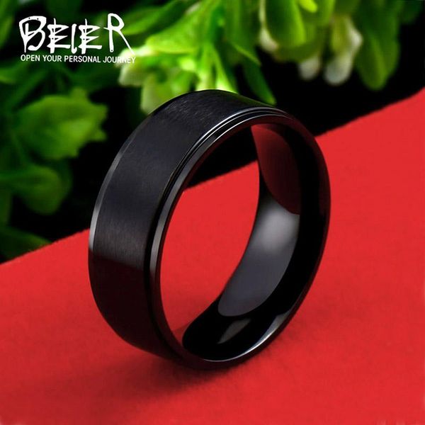 

cluster rings beier mens wedding basic black pure 8mm titanium steel brushed center bague homme, Golden;silver