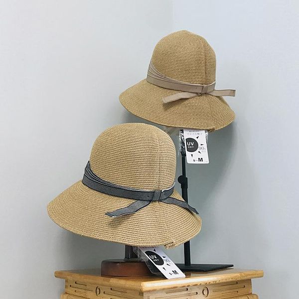 

wide brim hats 202103-xuxu japan style summer fine paper grass fold big bowknot beach holiday lady sun cap women leisure hat, Blue;gray