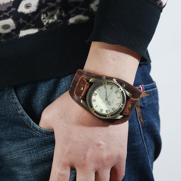 

wristwatches fashion pin buckle strap leather watch men punk retro simple luxury watches quartz wristwatch ladies wrist, Slivery;brown