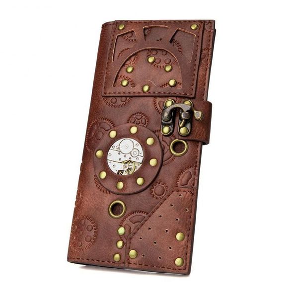 

yourseason steampunk vintage wallet card holder for ladies 2021 long hasp women rivet pu leather casual purse solid color, Red;black