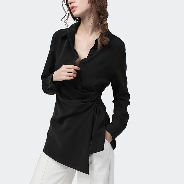 

blouses women plus size blusas 2021 autumn cotton blend splicing long sleeves irregular black primer shirts skinny ladies, White