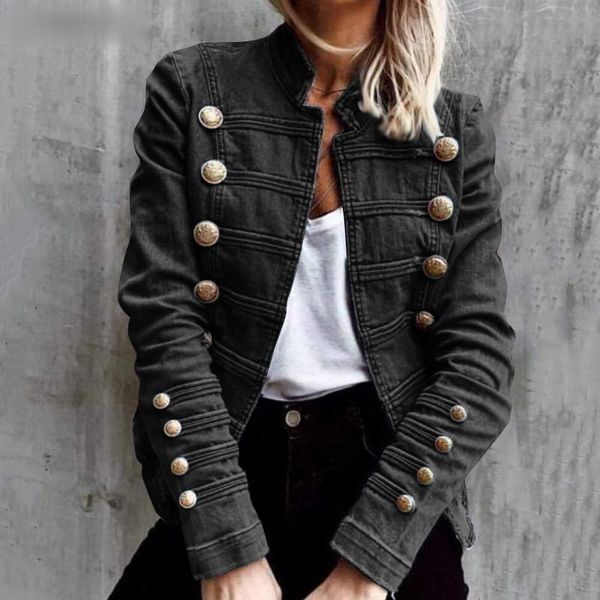 

women's jackets women fashion short casual double-breasted denim button up long sleeve solid color coats plus vlje, Black;brown