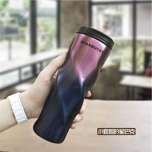 

2021 xingba gradient stainless steel thermos spiral straw children's water car cup